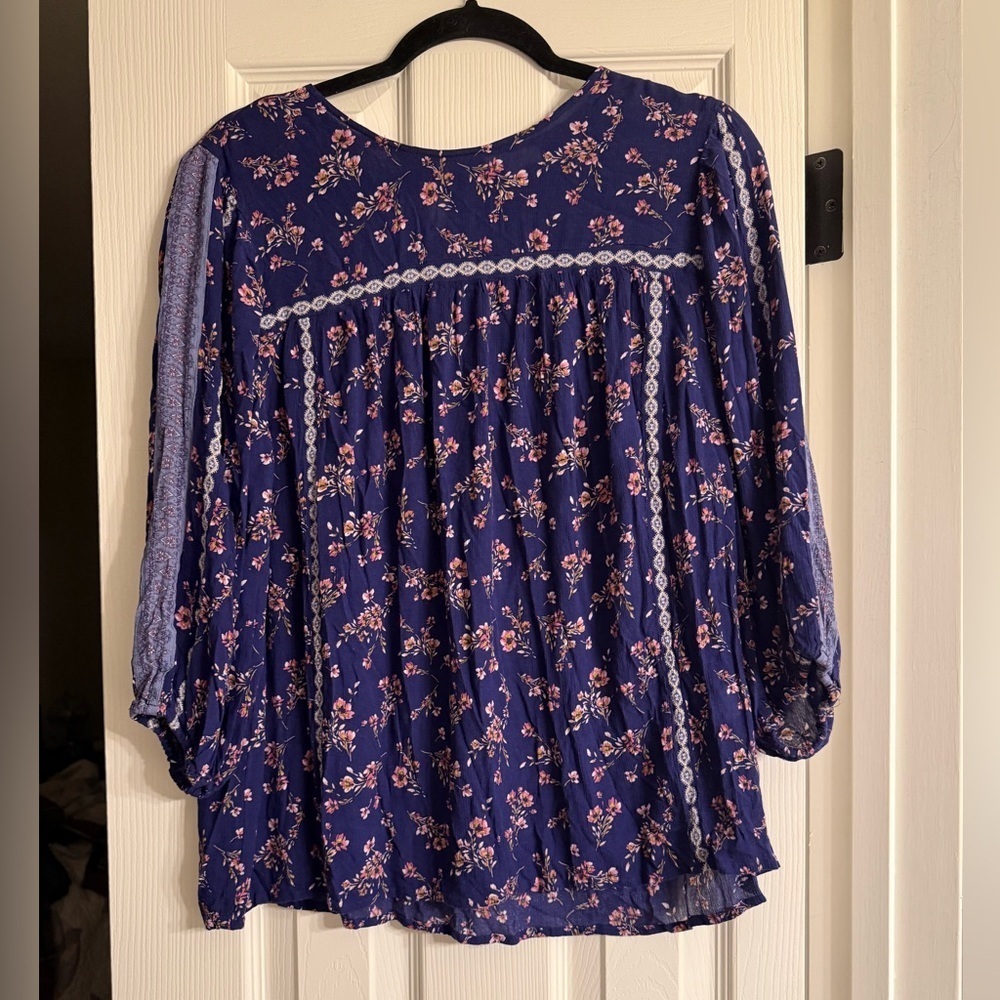 J. Jill Navy Blue Floral Blouse M